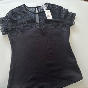 H&M Black Lace Fitted Short Sleeve Blouse